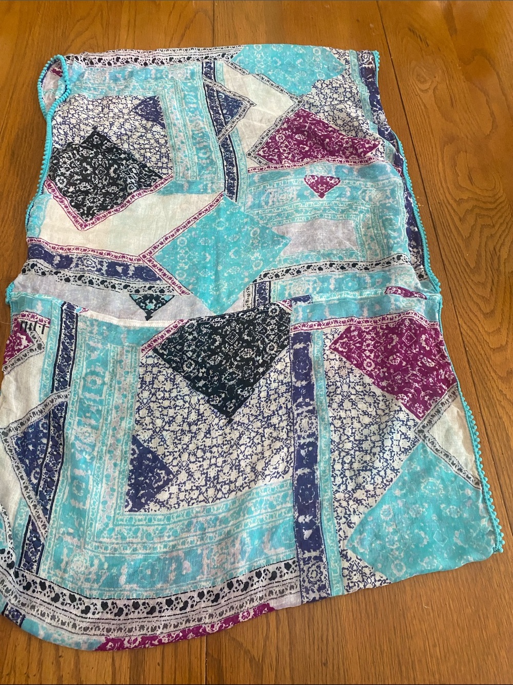 Lightweight Turquoise Patchwork Print Infinity Scarf. “Mint Print” NWT